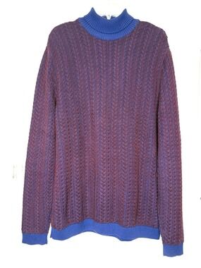 EUC-ASOS Men's Purple Royal Blue Cable-Knit High Mock Neck RelaxedFit Sweater LG